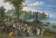 Jan Brueghel People dancing on a river bank oil on canvas